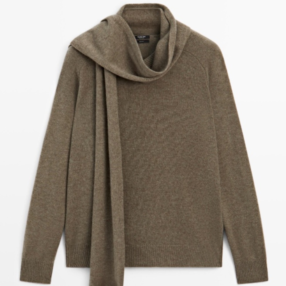 Zara Khaki Scarf and Crewneck Sweater set